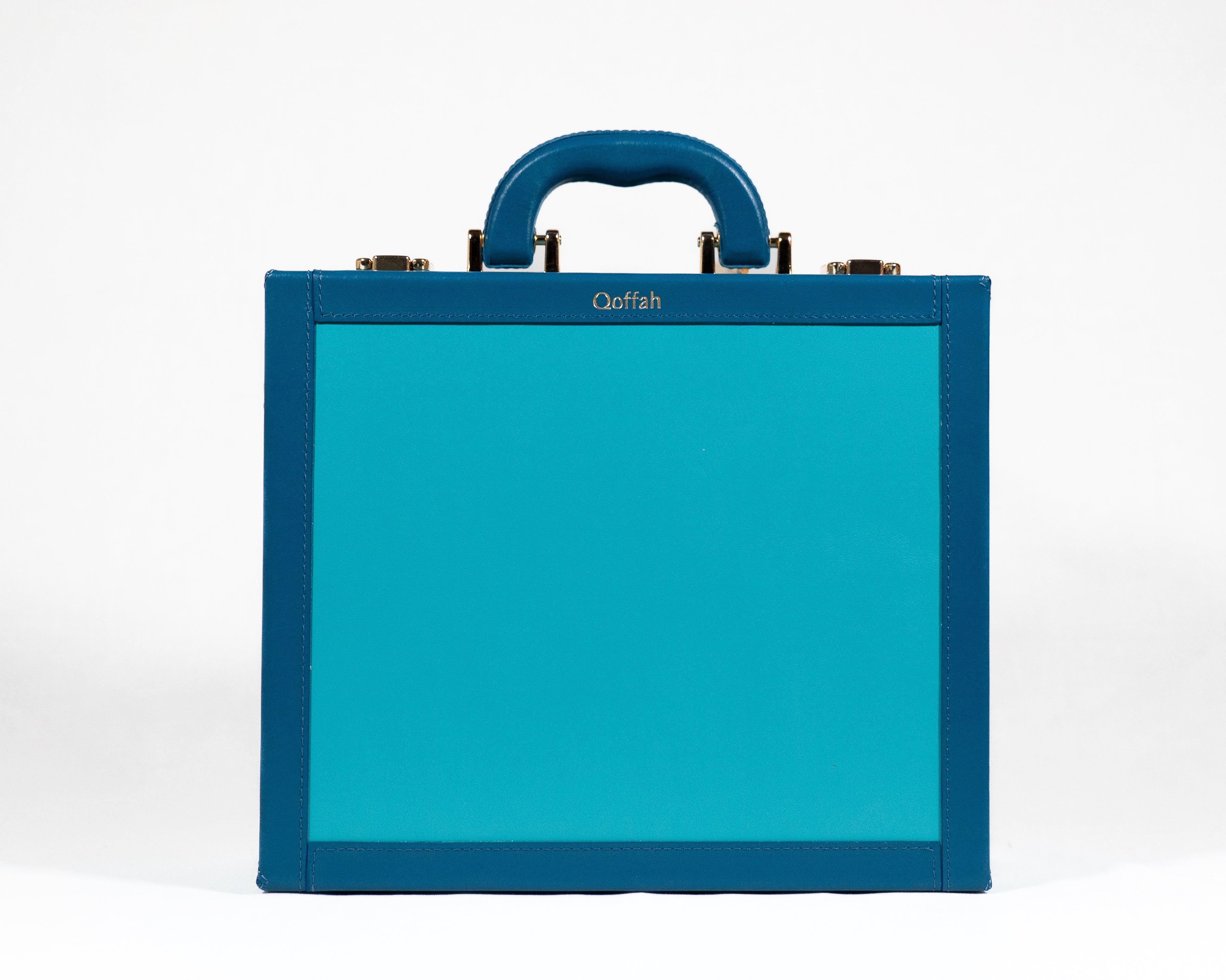 Kleopatra Bag - Blue Engraved Leather Luxury Handbag by QOFFAH