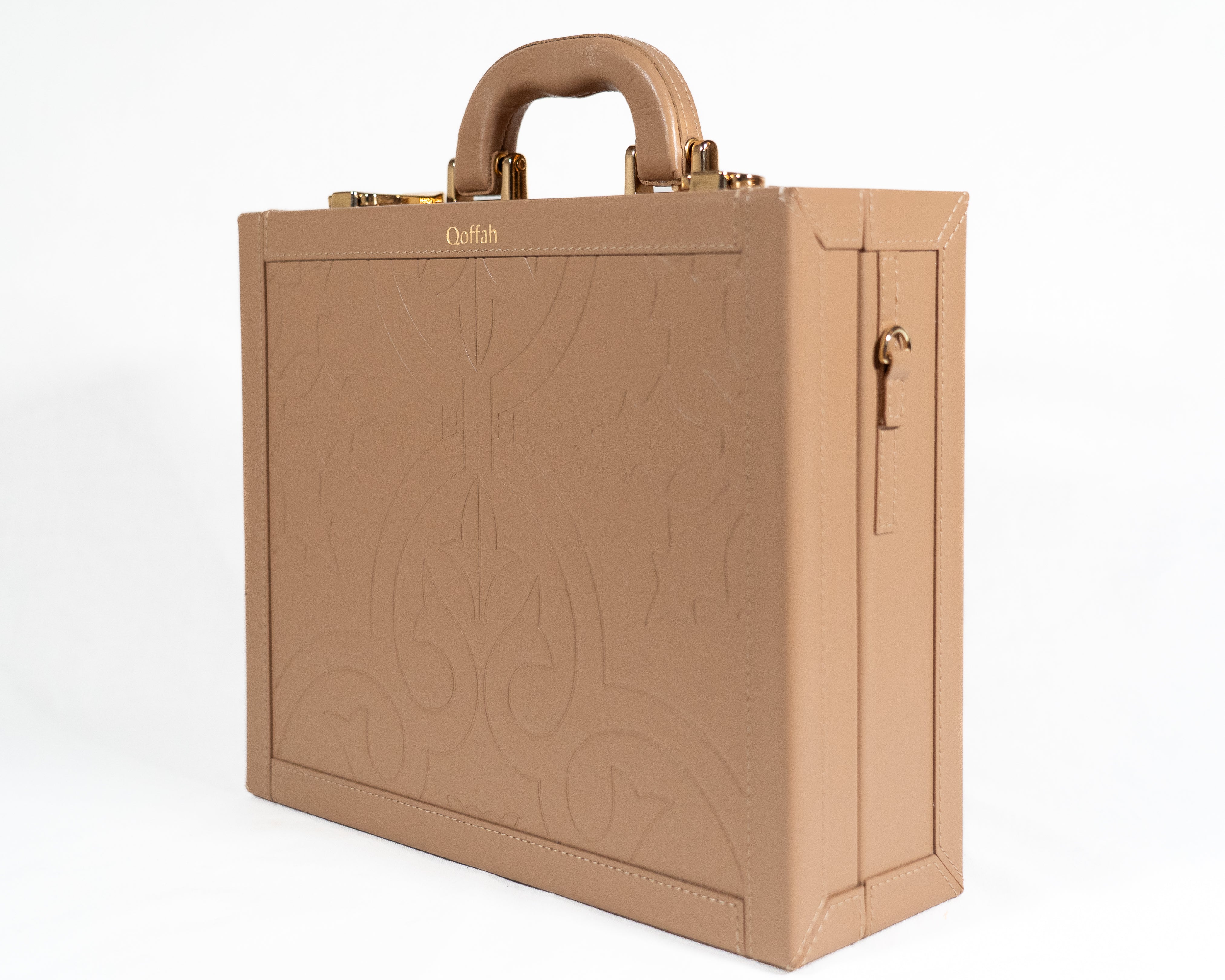 Close-up of Brown Engraved Leather on Kleopatra Designer Bag