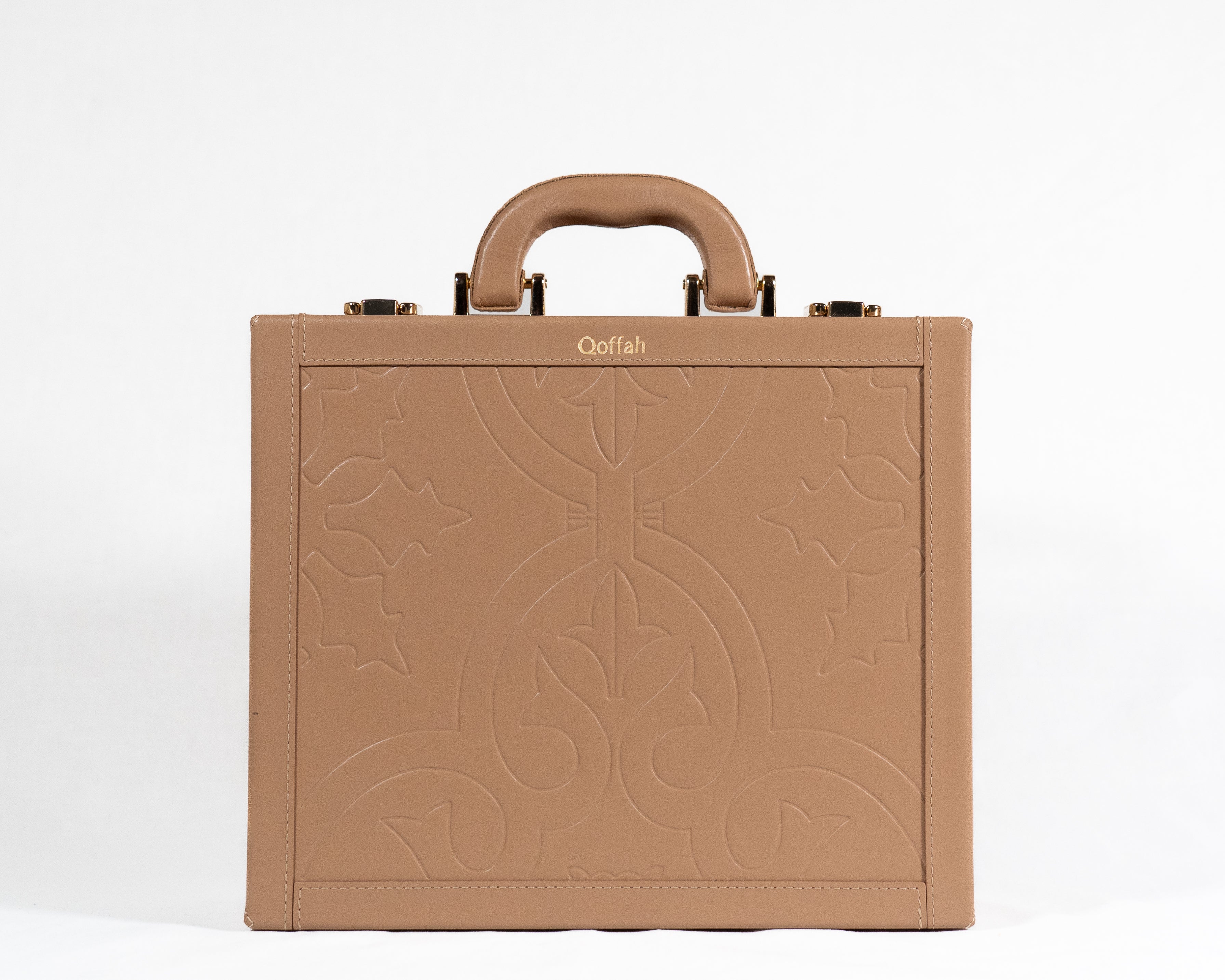Kleopatra Bag - Brown Engraved Leather Luxury Handbag by QOFFAH